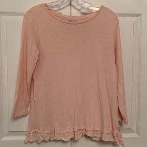 🌷Loft Pink Popover Top with Ruffle Hem Accents Small